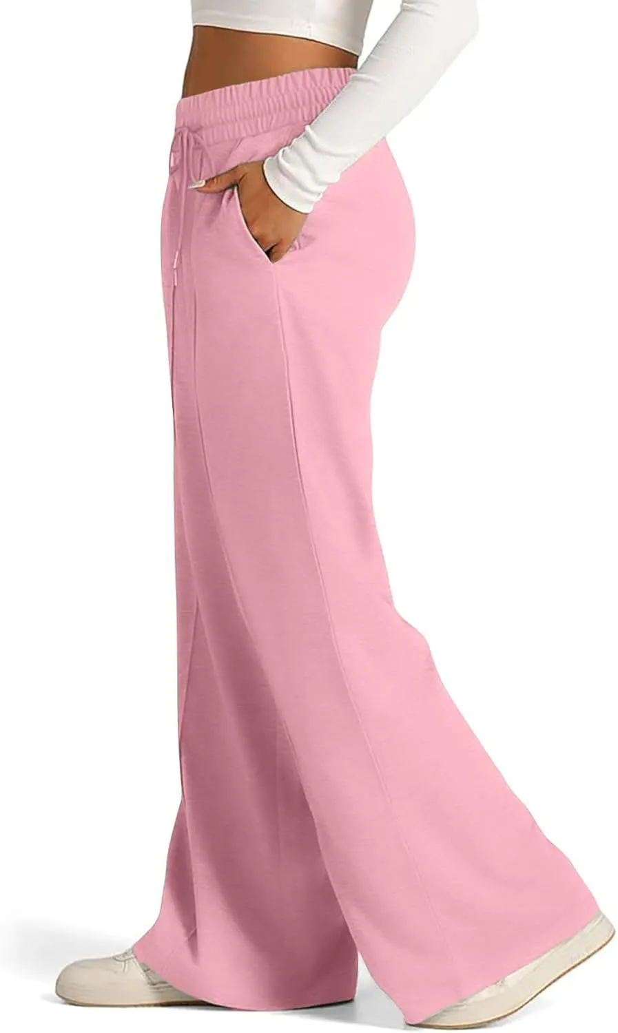 Wide Leg Sweatpants Women Oversized Elastic Drawstring Straight Pants Ladies Low Waisted Baggy Lounge Trousers Pocket