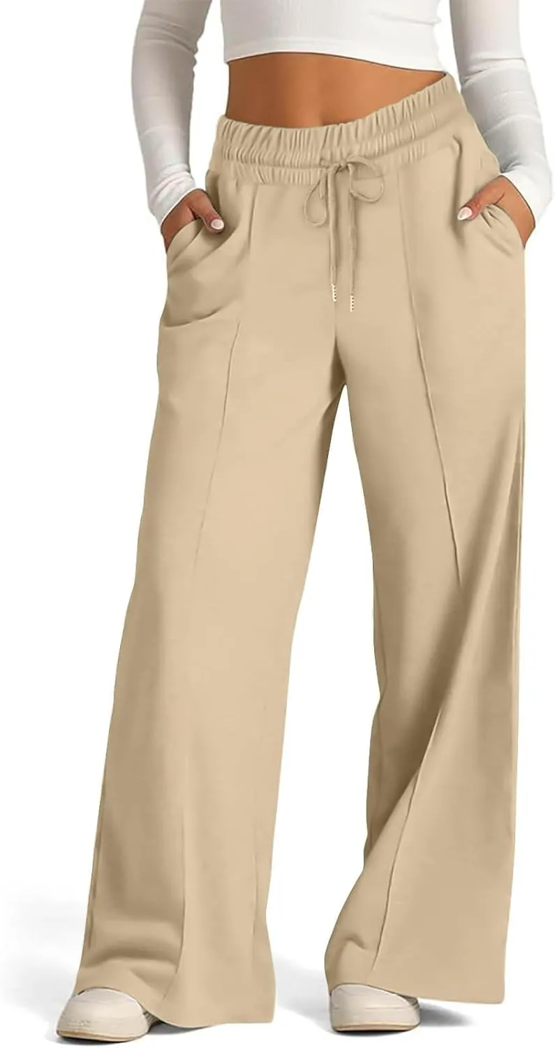 Wide Leg Sweatpants Women Oversized Elastic Drawstring Straight Pants Ladies Low Waisted Baggy Lounge Trousers Pocket