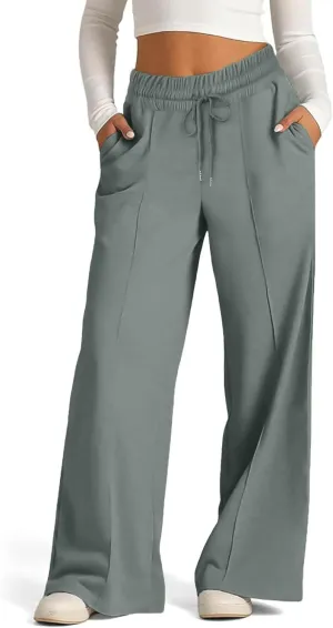 Wide Leg Sweatpants Women Oversized Elastic Drawstring Straight Pants Ladies Low Waisted Baggy Lounge Trousers Pocket