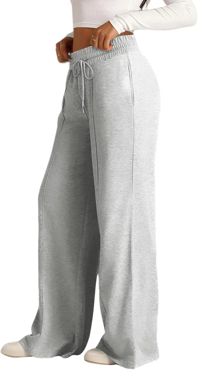 Wide Leg Sweatpants Women Oversized Elastic Drawstring Straight Pants Ladies Low Waisted Baggy Lounge Trousers Pocket