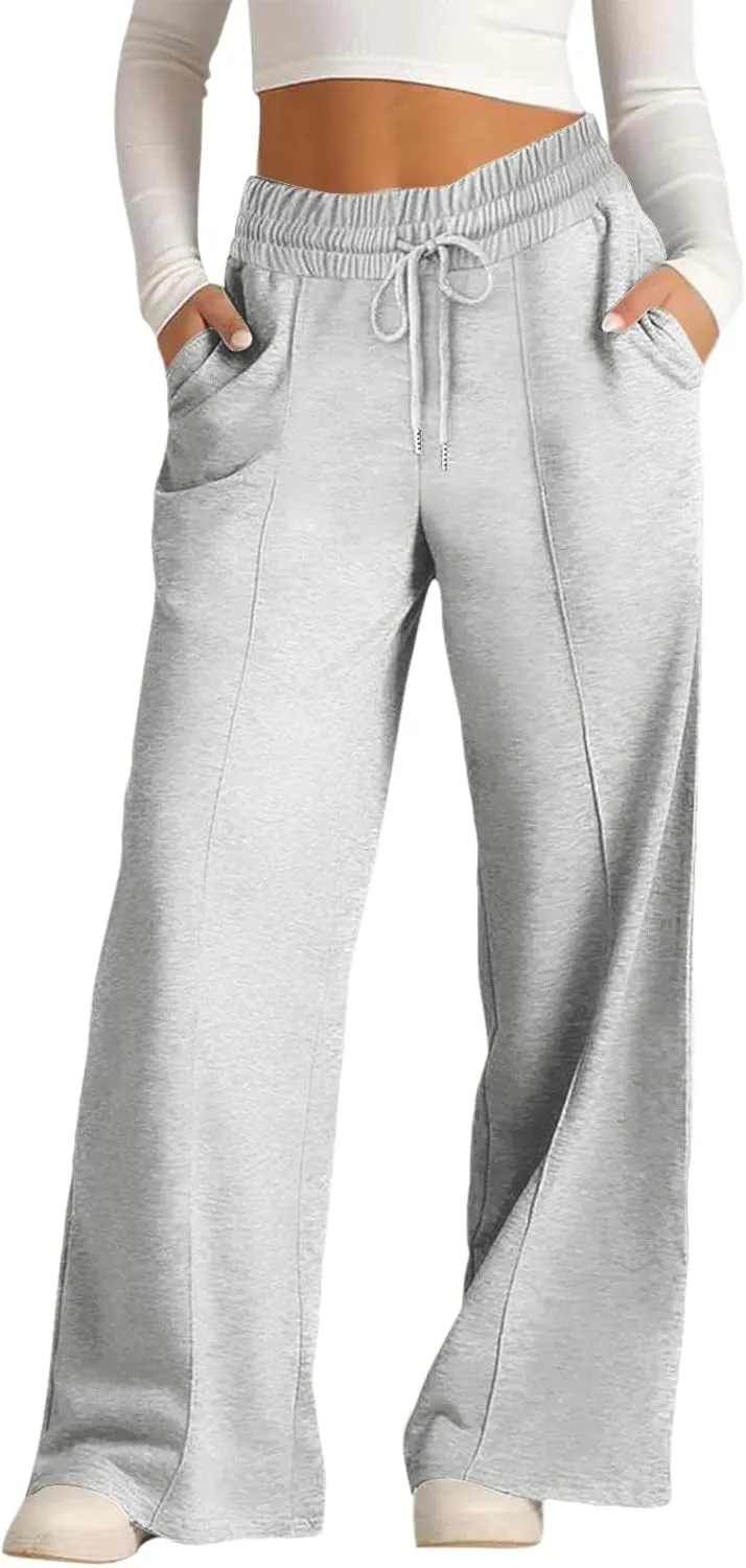 Wide Leg Sweatpants Women Oversized Elastic Drawstring Straight Pants Ladies Low Waisted Baggy Lounge Trousers Pocket