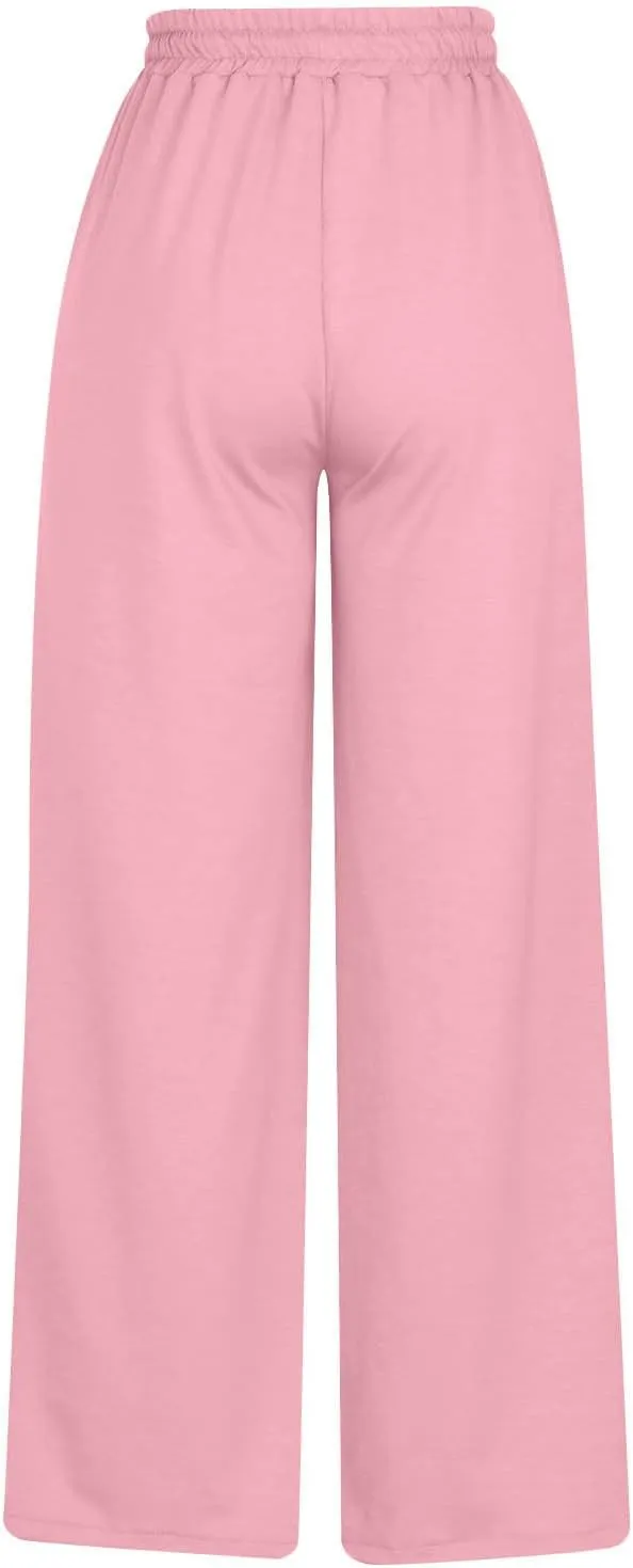Wide Leg Sweatpants Women Oversized Elastic Drawstring Straight Pants Ladies Low Waisted Baggy Lounge Trousers Pocket