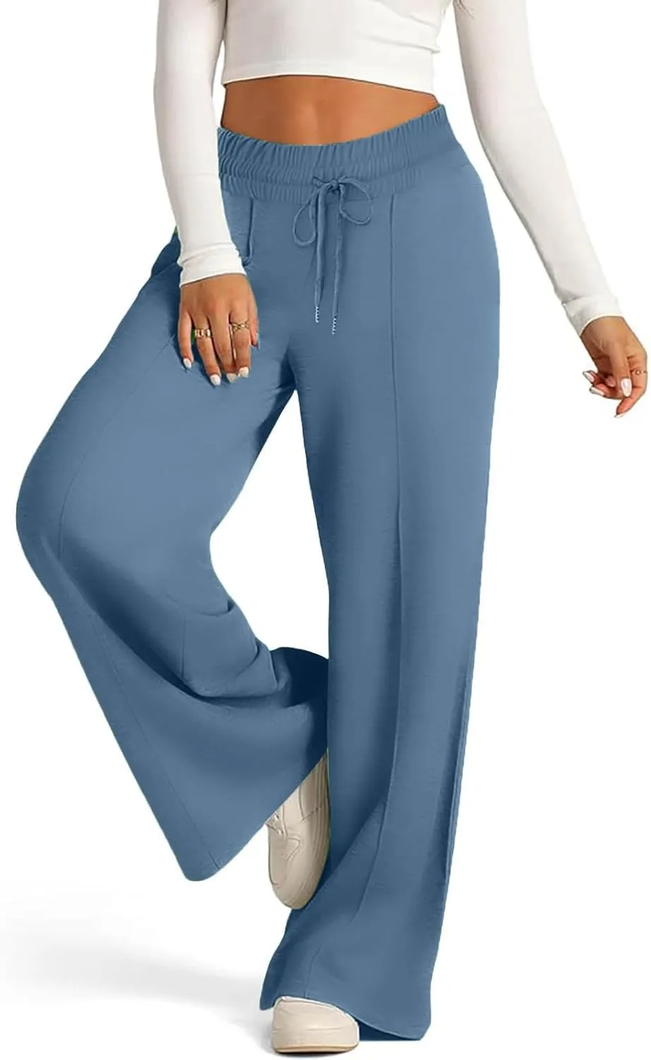 Wide Leg Sweatpants Women Oversized Elastic Drawstring Straight Pants Ladies Low Waisted Baggy Lounge Trousers Pocket