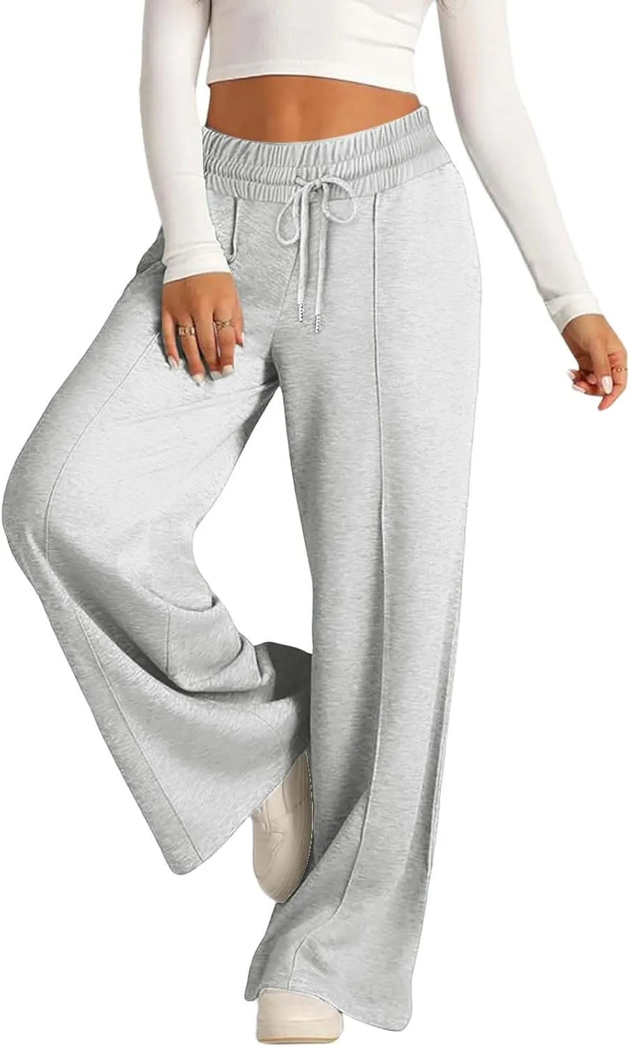 Wide Leg Sweatpants Women Oversized Elastic Drawstring Straight Pants Ladies Low Waisted Baggy Lounge Trousers Pocket