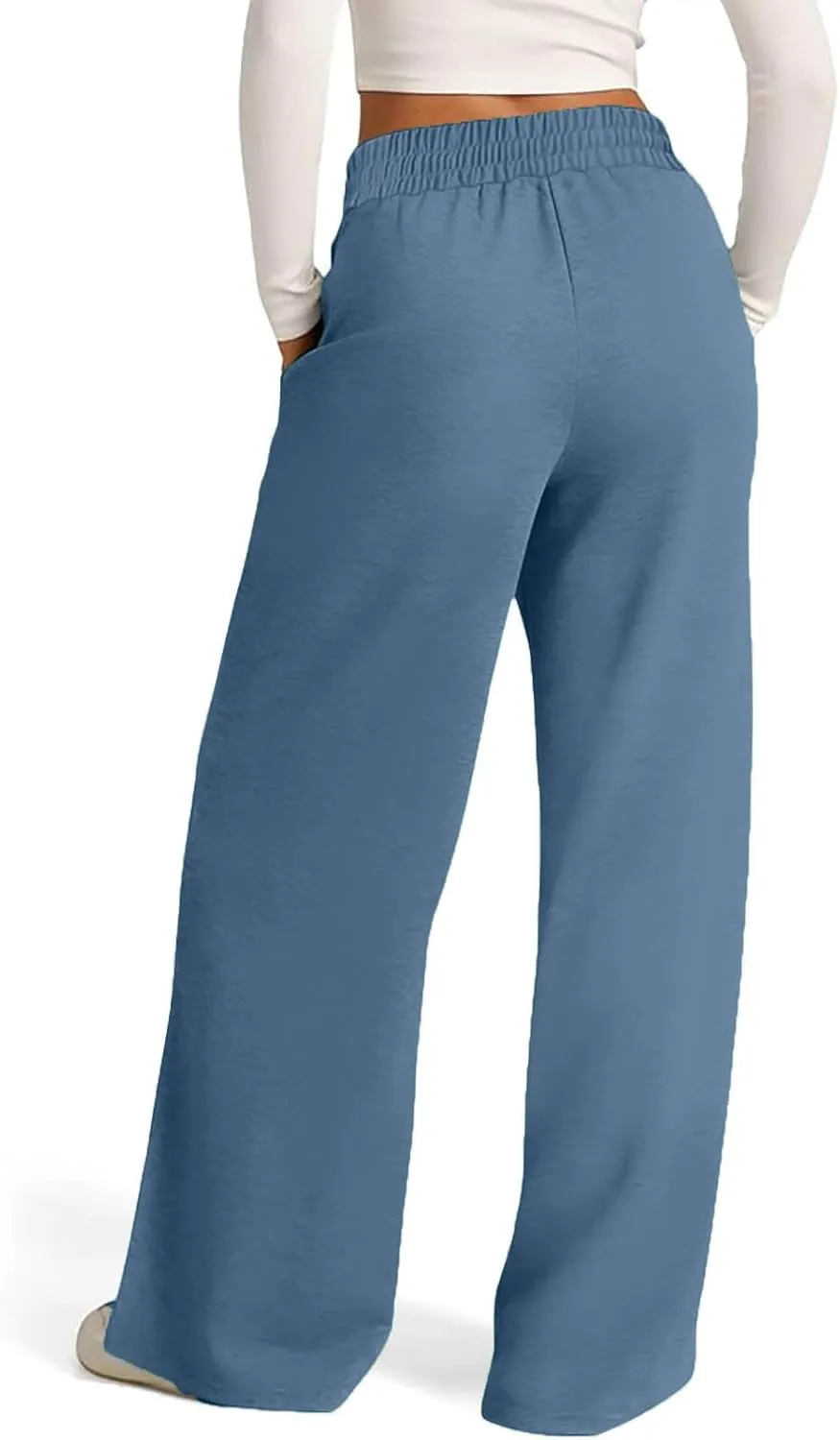 Wide Leg Sweatpants Women Oversized Elastic Drawstring Straight Pants Ladies Low Waisted Baggy Lounge Trousers Pocket