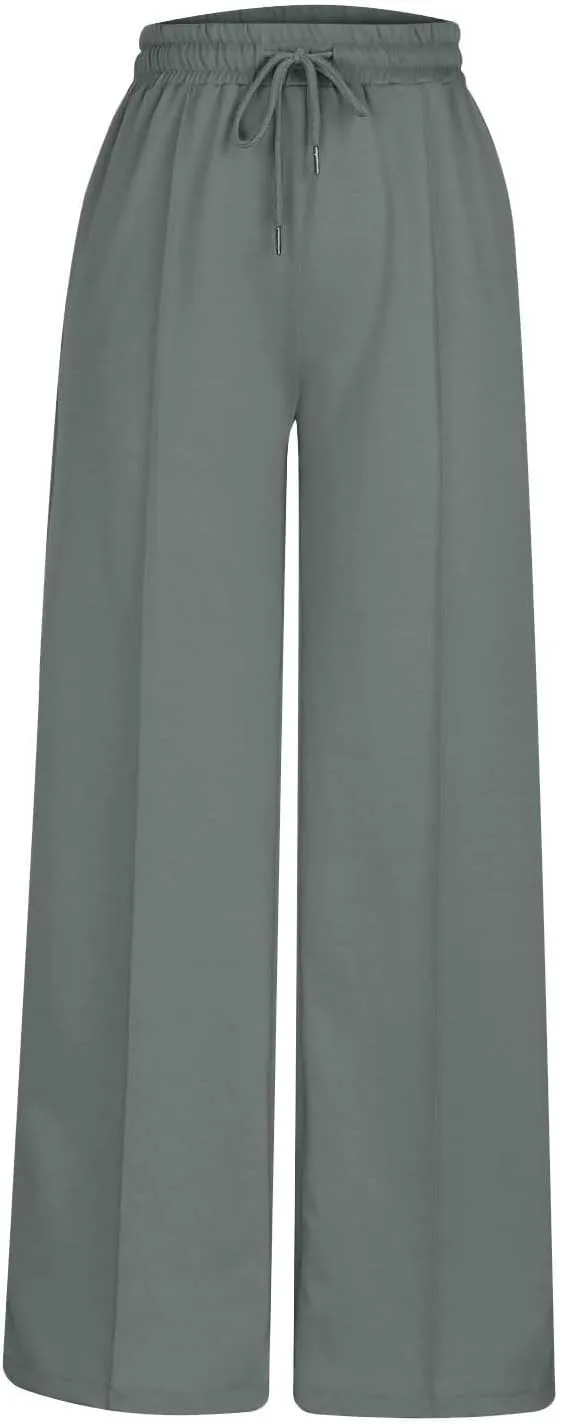 Wide Leg Sweatpants Women Oversized Elastic Drawstring Straight Pants Ladies Low Waisted Baggy Lounge Trousers Pocket