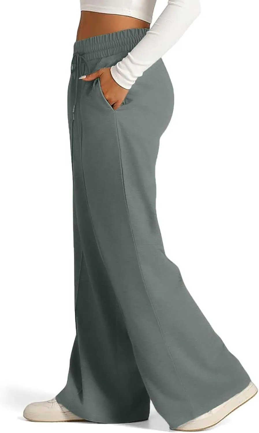 Wide Leg Sweatpants Women Oversized Elastic Drawstring Straight Pants Ladies Low Waisted Baggy Lounge Trousers Pocket