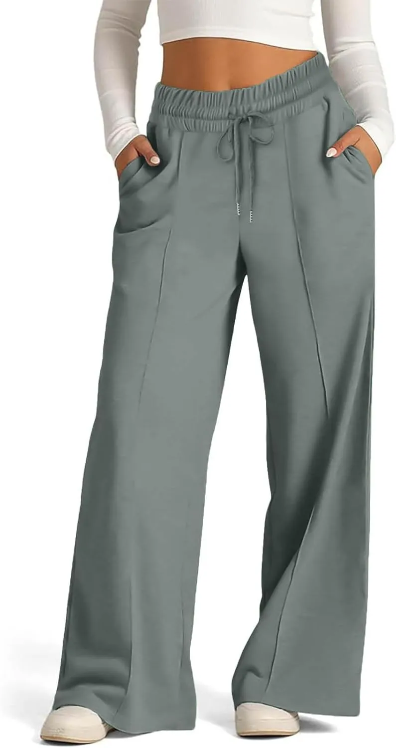Wide Leg Sweatpants Women Oversized Elastic Drawstring Straight Pants Ladies Low Waisted Baggy Lounge Trousers Pocket
