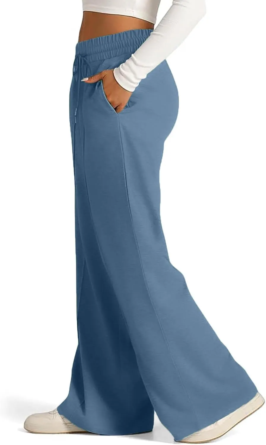 Wide Leg Sweatpants Women Oversized Elastic Drawstring Straight Pants Ladies Low Waisted Baggy Lounge Trousers Pocket