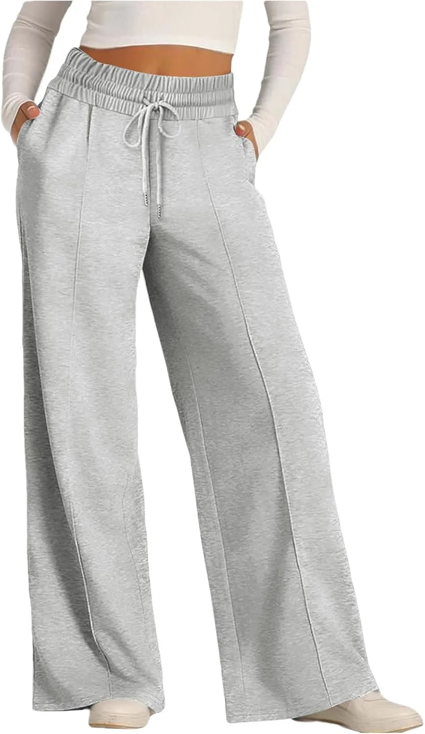 Wide Leg Sweatpants Women Oversized Elastic Drawstring Straight Pants Ladies Low Waisted Baggy Lounge Trousers Pocket