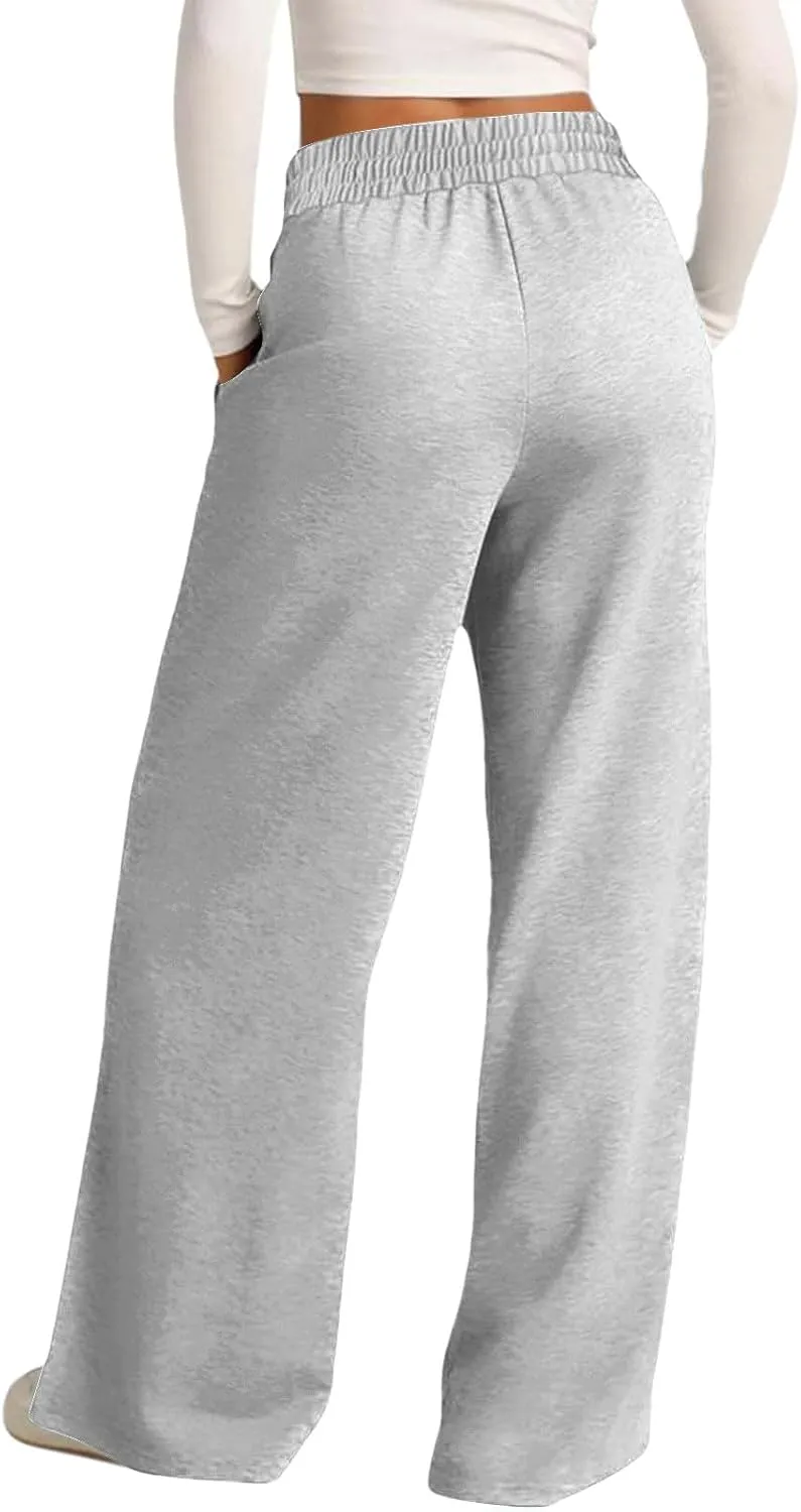 Wide Leg Sweatpants Women Oversized Elastic Drawstring Straight Pants Ladies Low Waisted Baggy Lounge Trousers Pocket