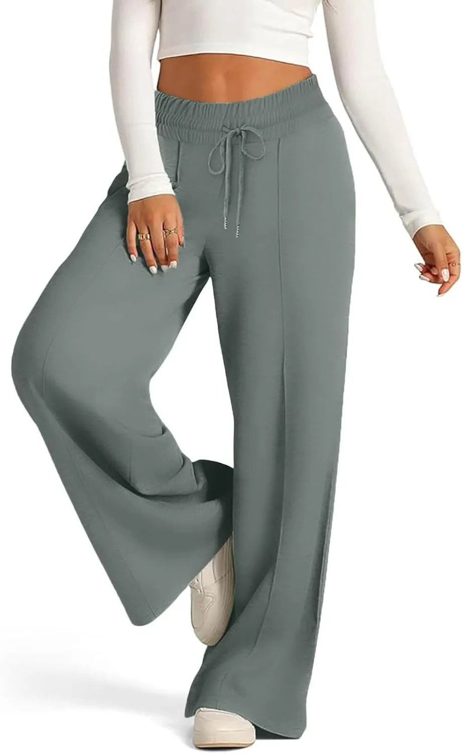 Wide Leg Sweatpants Women Oversized Elastic Drawstring Straight Pants Ladies Low Waisted Baggy Lounge Trousers Pocket