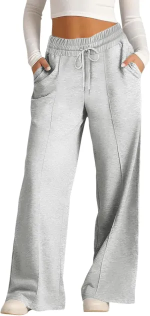Wide Leg Sweatpants Women Oversized Elastic Drawstring Straight Pants Ladies Low Waisted Baggy Lounge Trousers Pocket