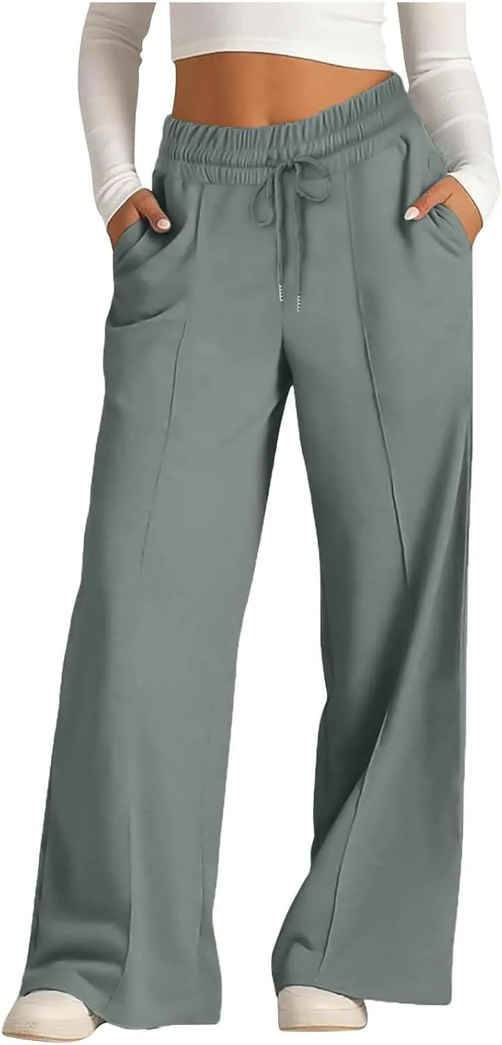 Wide Leg Sweatpants Women Oversized Elastic Drawstring Straight Pants Ladies Low Waisted Baggy Lounge Trousers Pocket