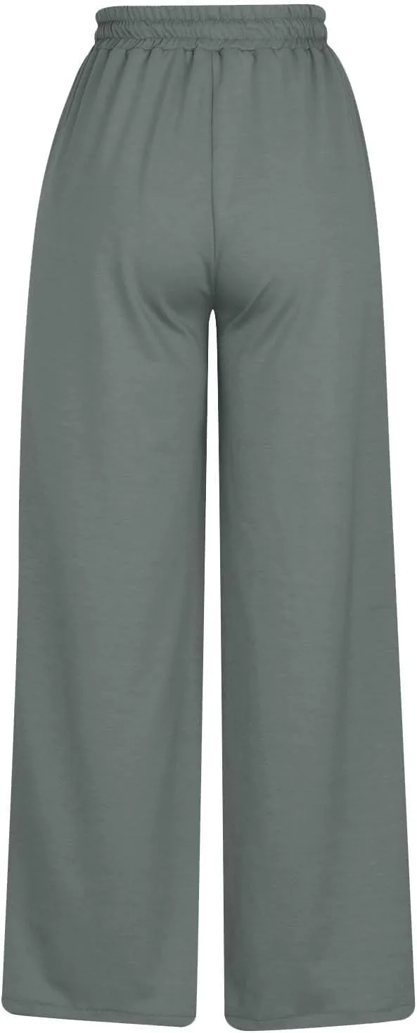 Wide Leg Sweatpants Women Oversized Elastic Drawstring Straight Pants Ladies Low Waisted Baggy Lounge Trousers Pocket