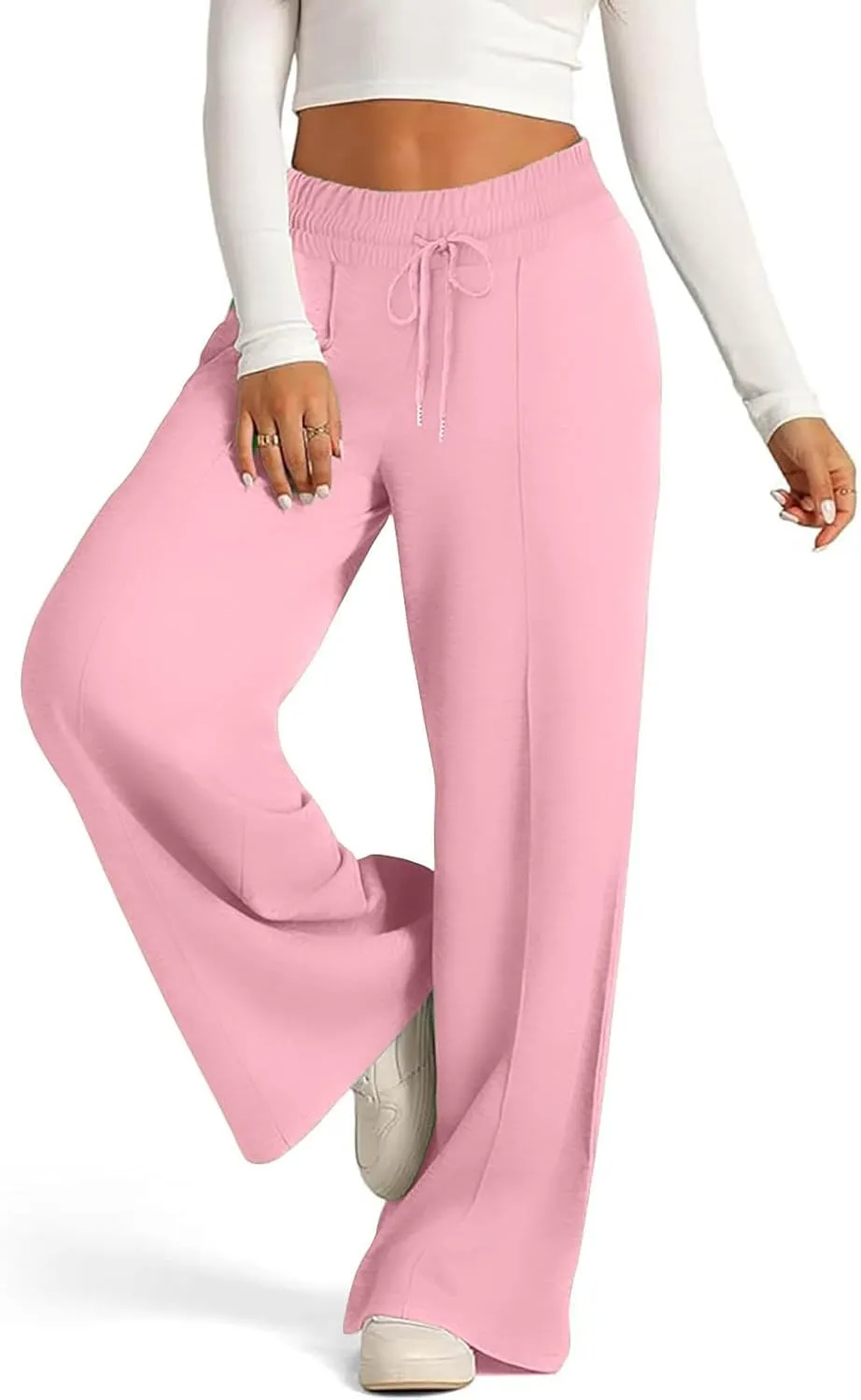 Wide Leg Sweatpants Women Oversized Elastic Drawstring Straight Pants Ladies Low Waisted Baggy Lounge Trousers Pocket