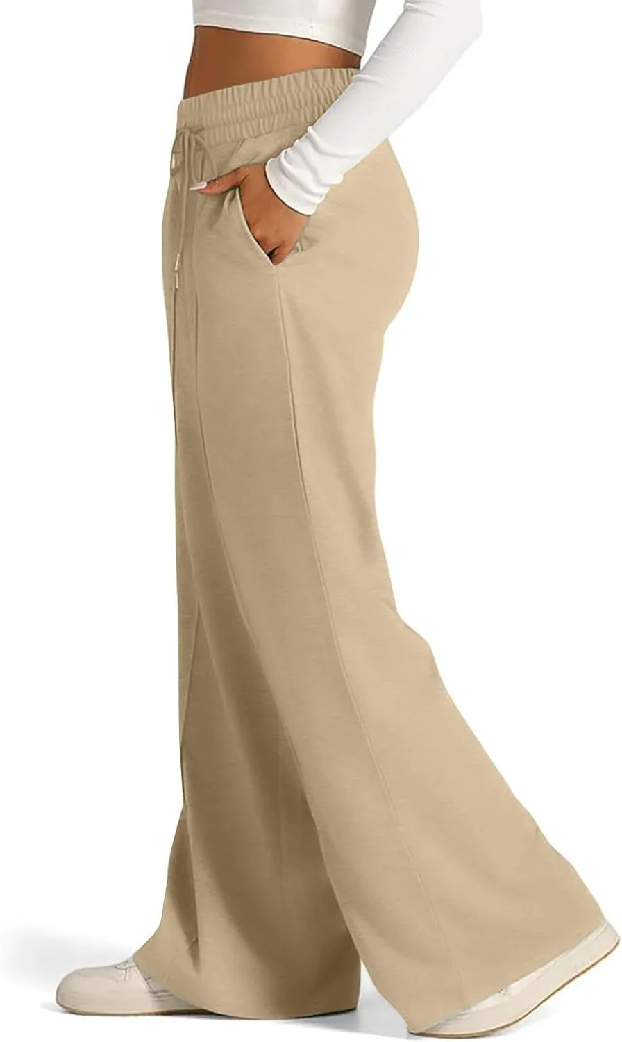 Wide Leg Sweatpants Women Oversized Elastic Drawstring Straight Pants Ladies Low Waisted Baggy Lounge Trousers Pocket