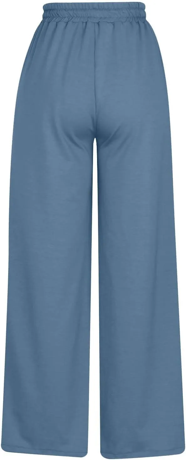 Wide Leg Sweatpants Women Oversized Elastic Drawstring Straight Pants Ladies Low Waisted Baggy Lounge Trousers Pocket