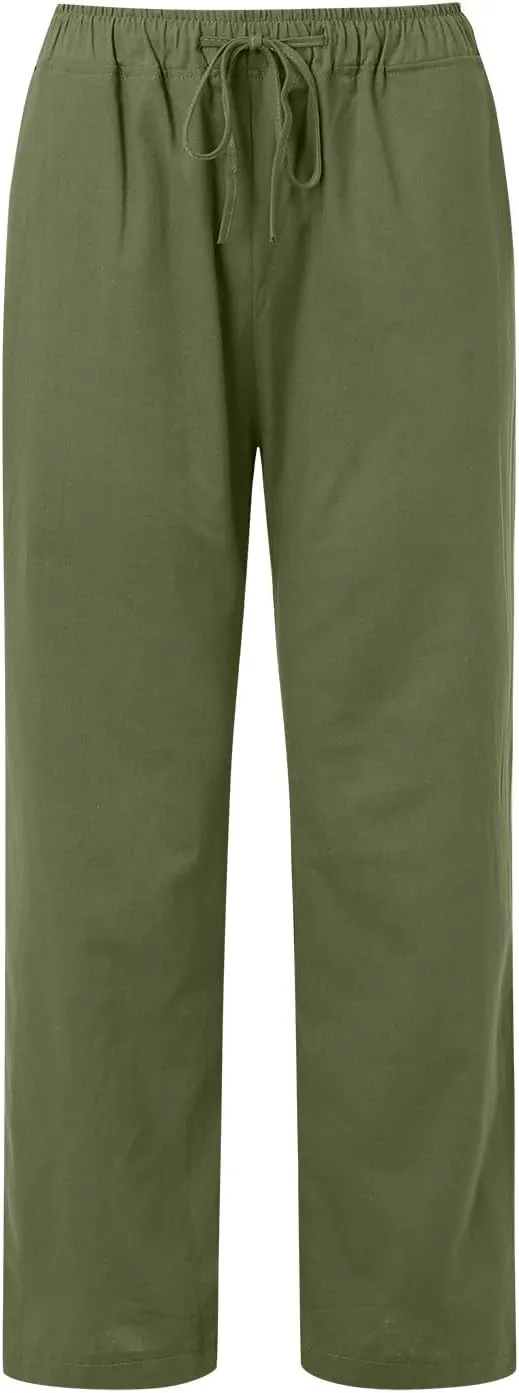 Wide Pants Waist Long Drawstring Casual Linen Elastic Women Linen Leg Solid Cotton Pants The Limited Exact Stretch