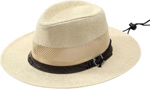 Women and Mens Classic British Style Fedora Breathable Leather Buckle Chin Strap Hats Vintage Jazz Straw Panama Hat Sun Hats