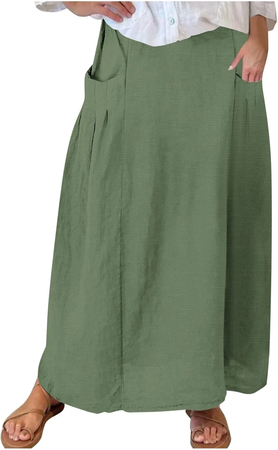 Women Casual Skirts Elastic Waist Summer Skirts Plus Size Maxi Skirts with Pockets A Line Vacation Skirts Loose Skirt