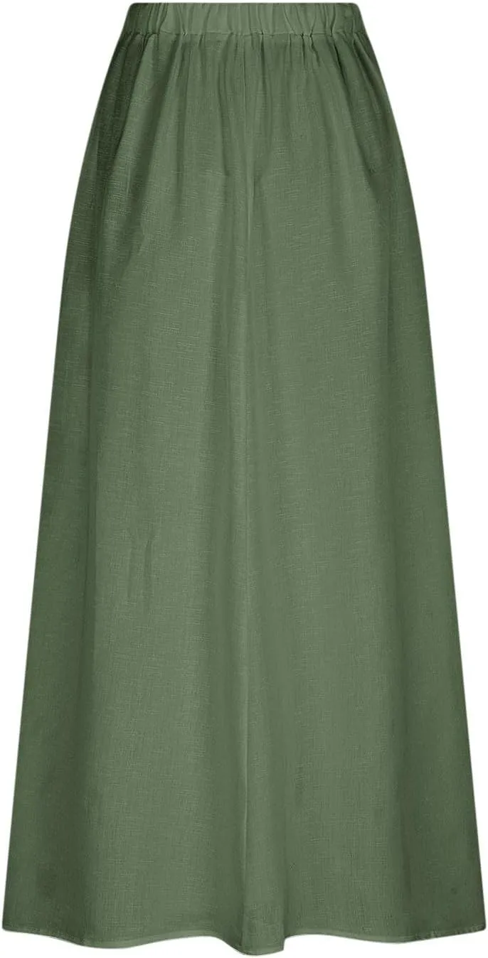 Women Casual Skirts Elastic Waist Summer Skirts Plus Size Maxi Skirts with Pockets A Line Vacation Skirts Loose Skirt