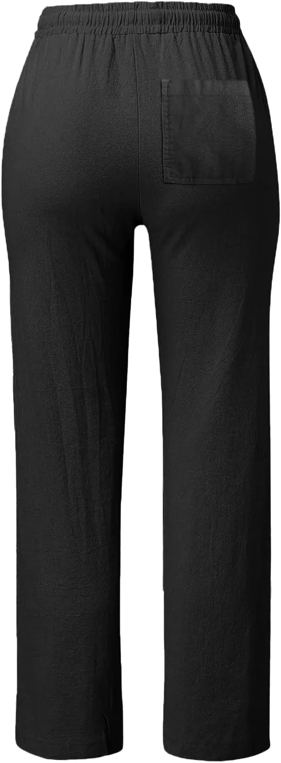 Women High Waisted Wide Leg Pants Casual Drawstring Elastic Trousers Comfy Straight Leg Long Womens Warm Casual