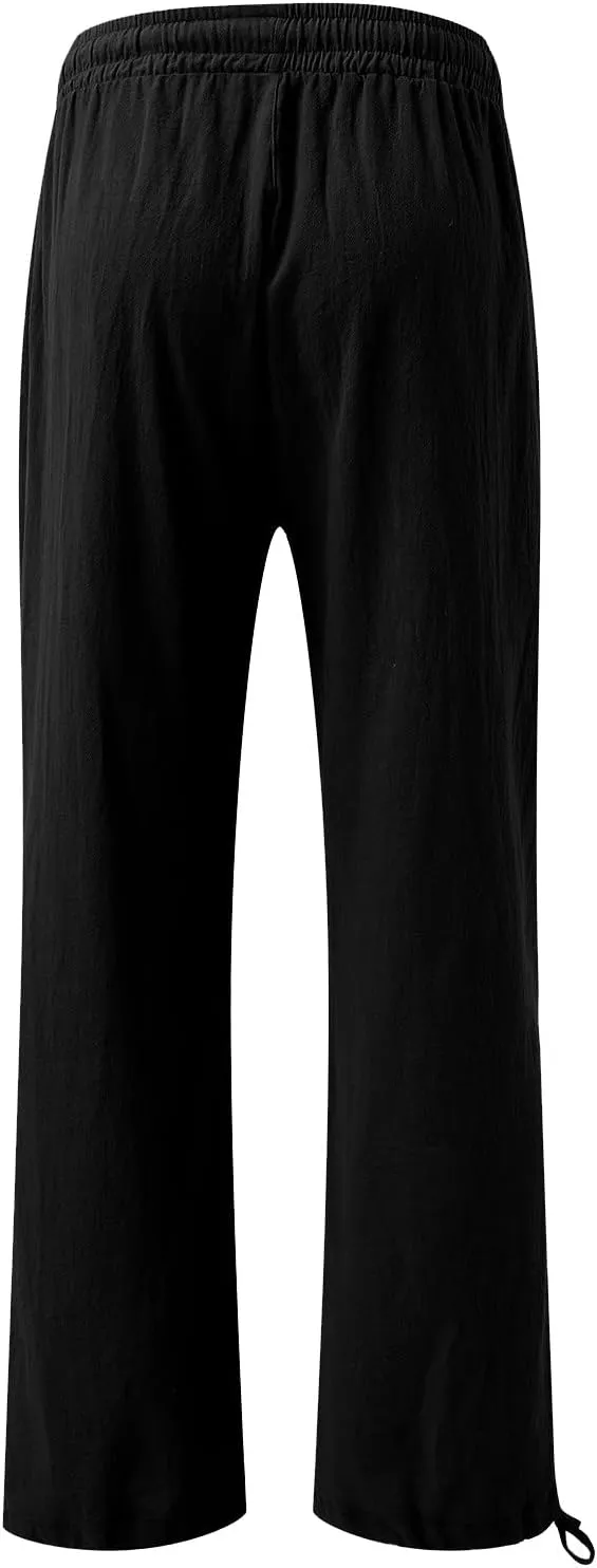 Women Linen Palazzo Pants 2024 Summer Comfy Flowy Wide Leg High Waist Loose Beach Long Lounge Pant Trouser with Pockets