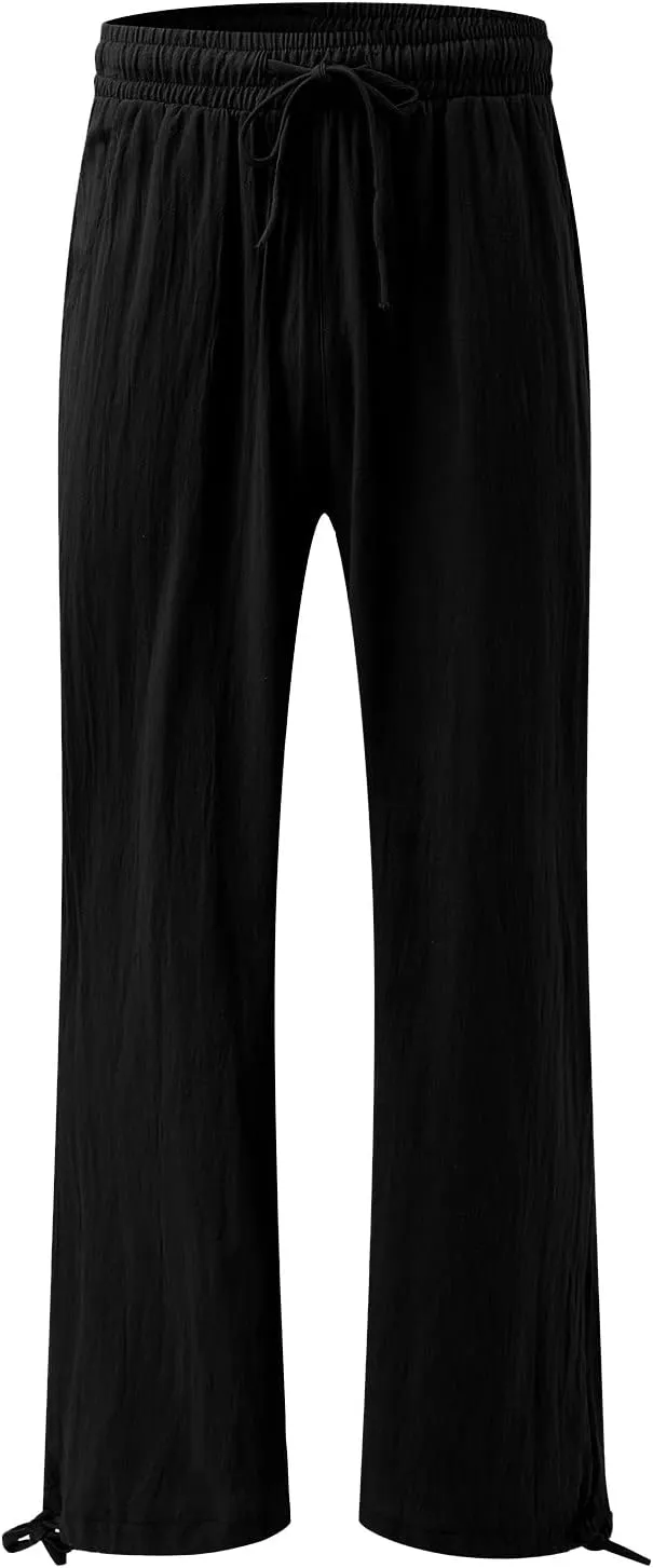 Women Linen Palazzo Pants 2024 Summer Comfy Flowy Wide Leg High Waist Loose Beach Long Lounge Pant Trouser with Pockets