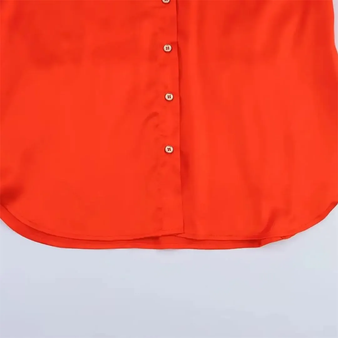 Women Loose Lapel Shirt Long Sleeve Single Breasted Solid Blouse Drawstring Slit Hem Shirts