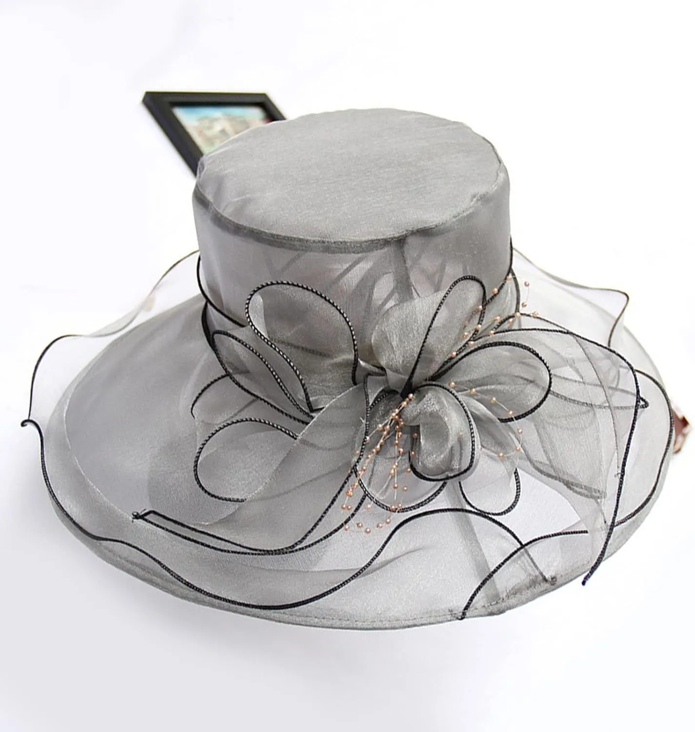Women Organza Kentucky Church Derby Cap Wide Brim Sun Hats for Wedding Tea Party Fascinator UV Protection Caps