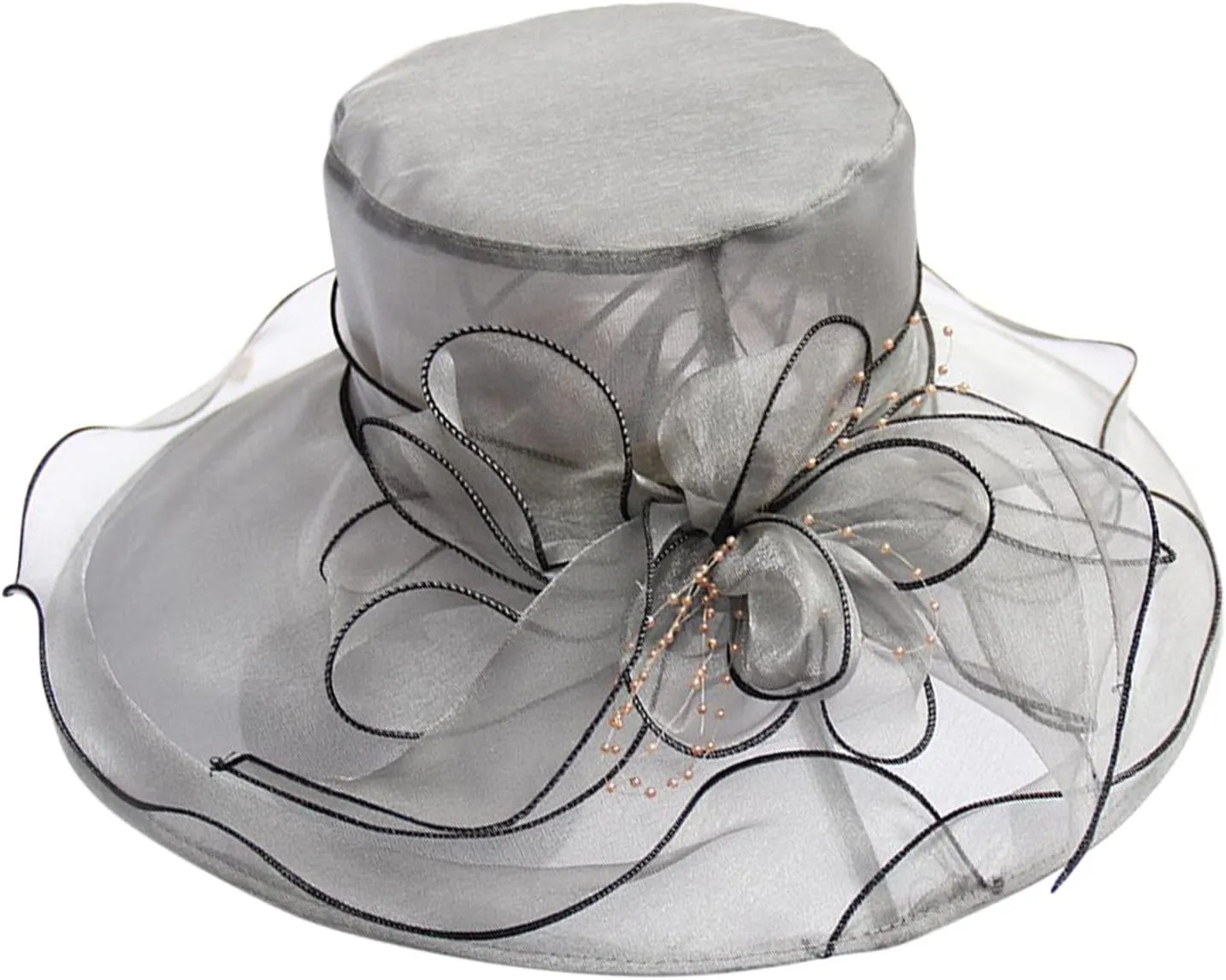 Women Organza Kentucky Church Derby Cap Wide Brim Sun Hats for Wedding Tea Party Fascinator UV Protection Caps
