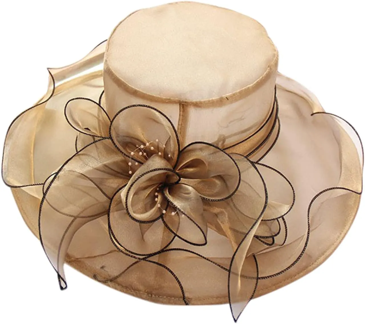 Women Organza Kentucky Church Derby Cap Wide Brim Sun Hats for Wedding Tea Party Fascinator UV Protection Caps