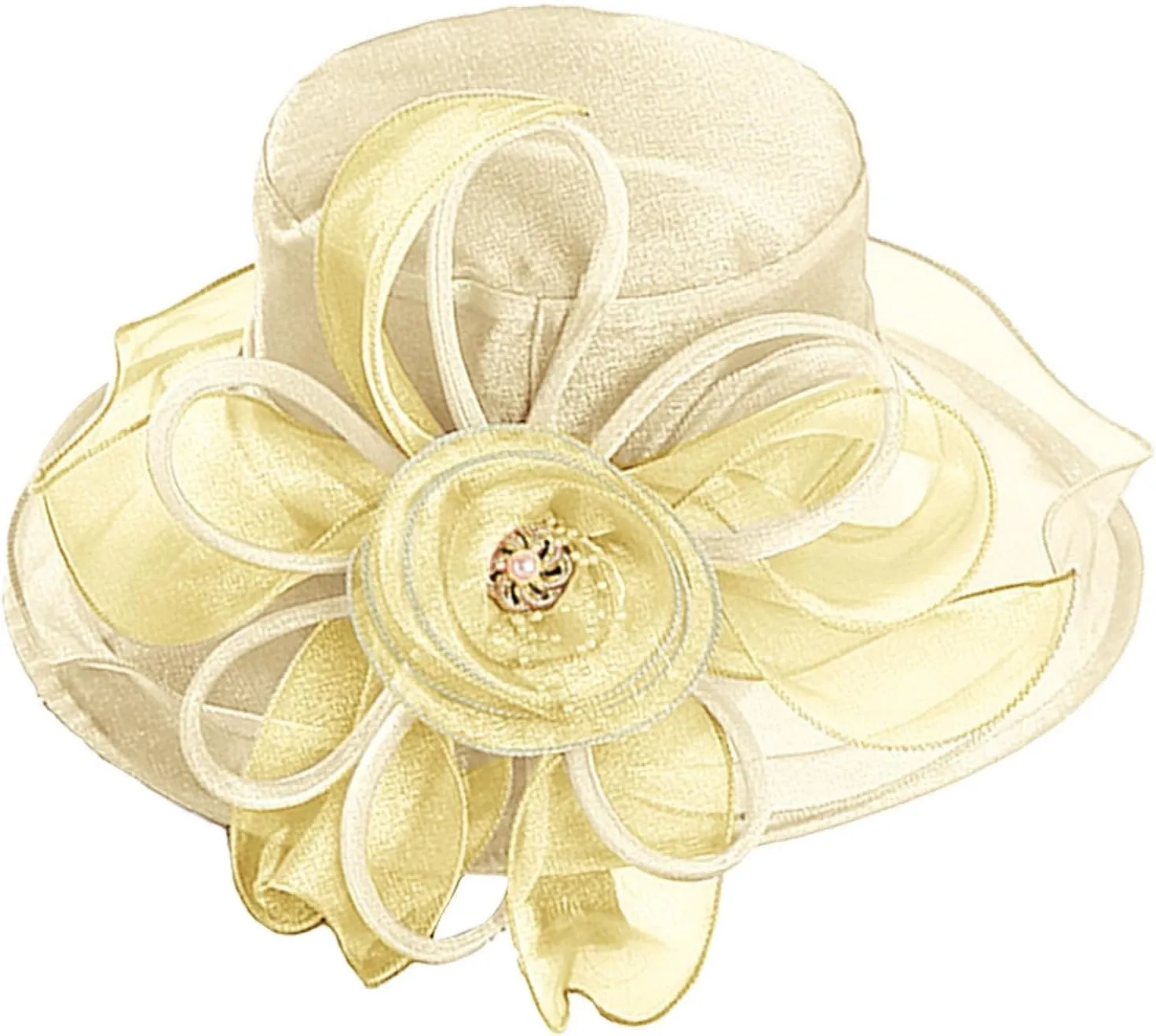 Women Organza Kentucky Hat Organza Floral Tea Party Derby Cocktail Elegant Dress Hat Wide Brim Wedding Bucket Hats