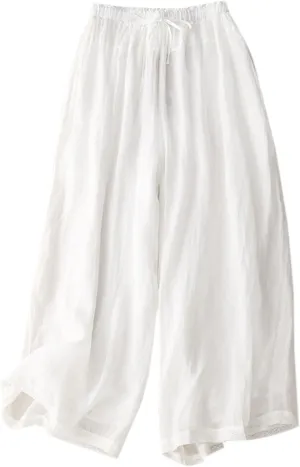 Women Palazzo Pants 2024 Trendy Wide Leg Linen Pants Summer Casual Culottes Gaucho Pants Dressy Causal Clothes 2024