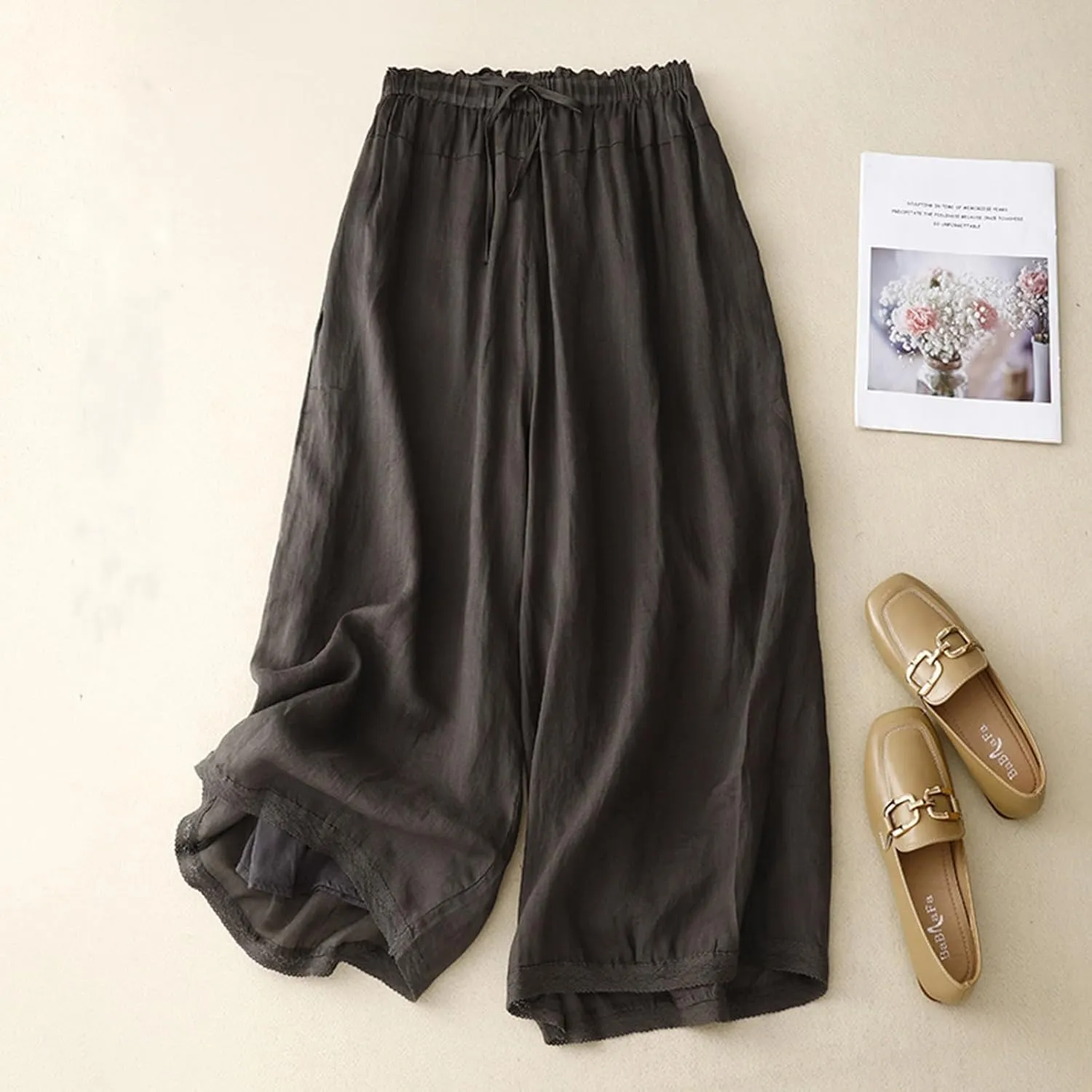 Women Palazzo Pants 2024 Trendy Wide Leg Linen Pants Summer Casual Culottes Gaucho Pants Dressy Causal Clothes 2024