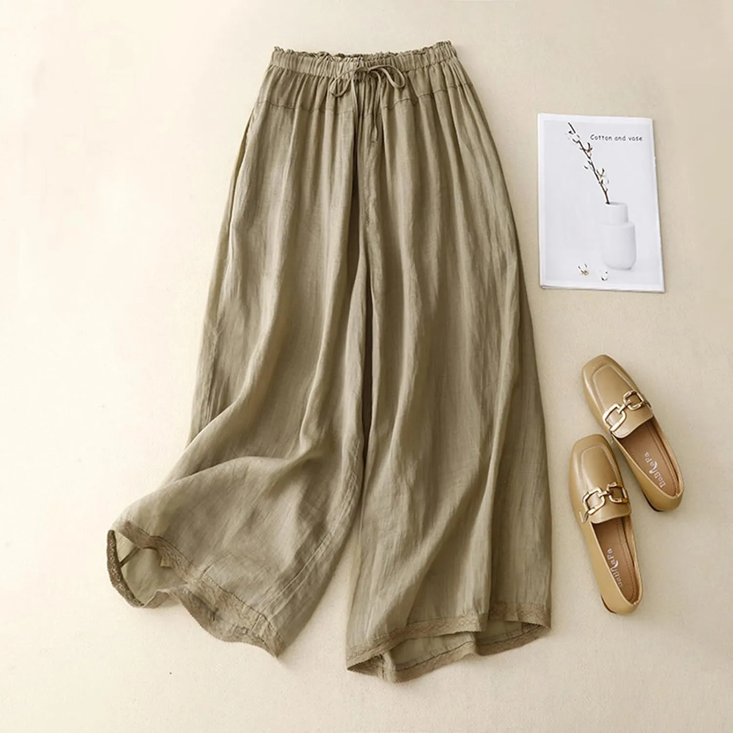 Women Palazzo Pants 2024 Trendy Wide Leg Linen Pants Summer Casual Culottes Gaucho Pants Dressy Causal Clothes 2024