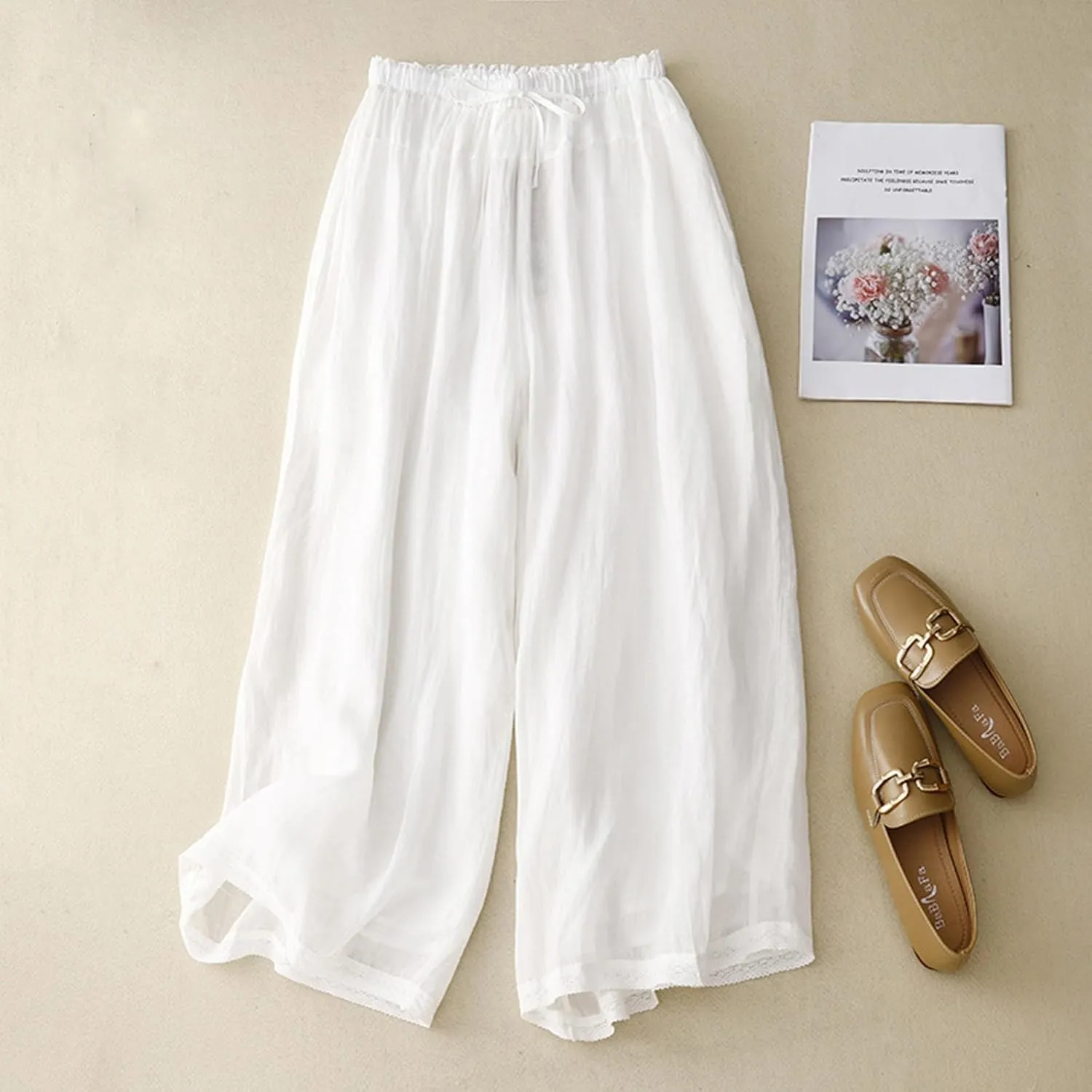 Women Palazzo Pants 2024 Trendy Wide Leg Linen Pants Summer Casual Culottes Gaucho Pants Dressy Causal Clothes 2024