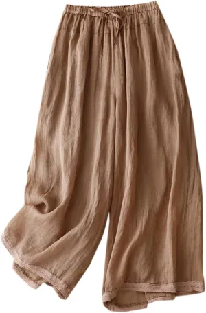 Women Palazzo Pants 2024 Trendy Wide Leg Linen Pants Summer Casual Culottes Gaucho Pants Dressy Causal Clothes 2024