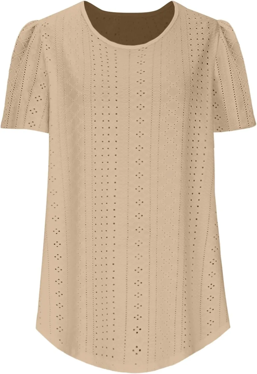 Women Tshirts Short Puff Sleeve Fish Net Crew Neck Tops Thin Breathable Loose Basic Shirt Summer Tee for Women 2025