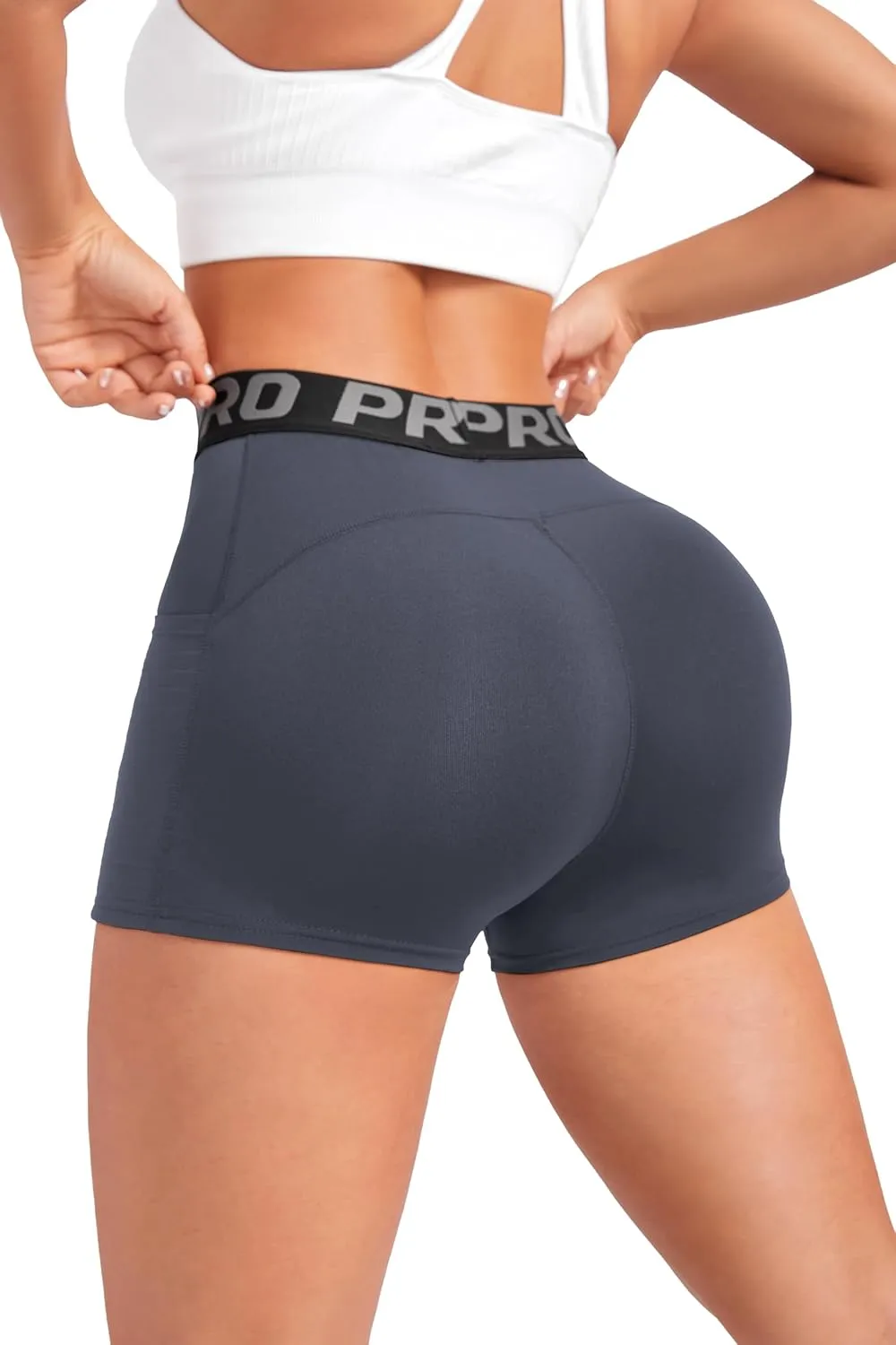 Women Workout Shorts,High Waisted Athletic Slim Fit Shorts Tummy Control Gym Yoga Biker Shorts with Side Pocket