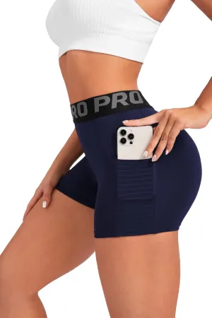 Women Workout Shorts,High Waisted Athletic Slim Fit Shorts Tummy Control Gym Yoga Biker Shorts with Side Pocket