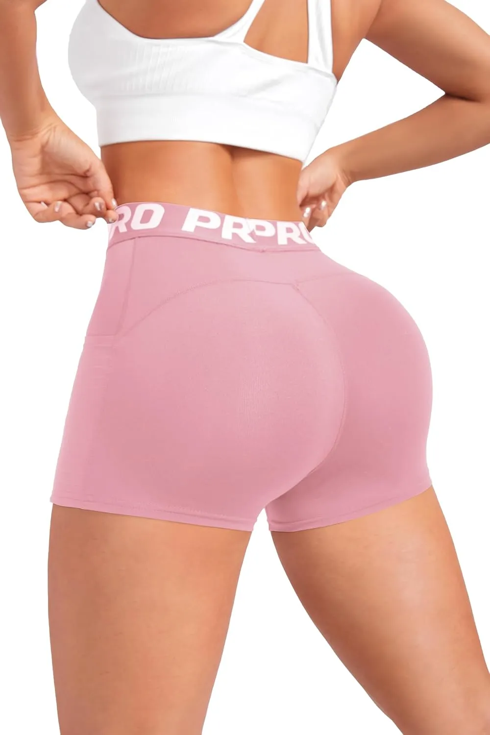 Women Workout Shorts,High Waisted Athletic Slim Fit Shorts Tummy Control Gym Yoga Biker Shorts with Side Pocket