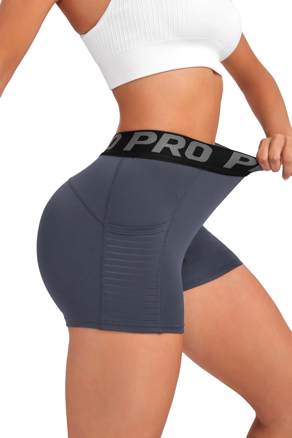 Women Workout Shorts,High Waisted Athletic Slim Fit Shorts Tummy Control Gym Yoga Biker Shorts with Side Pocket