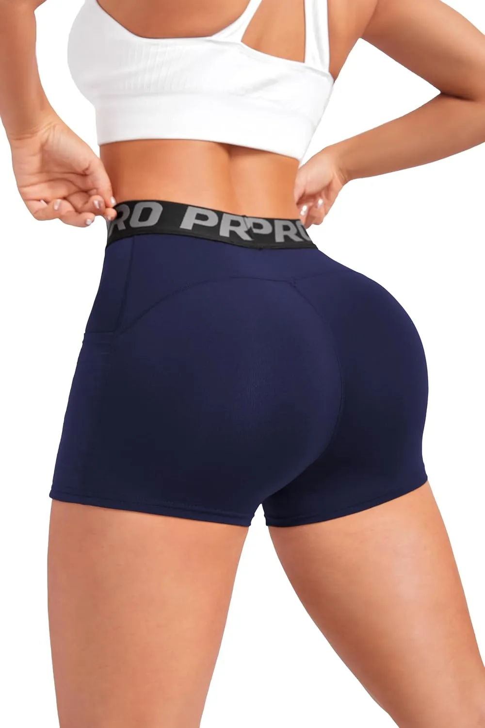 Women Workout Shorts,High Waisted Athletic Slim Fit Shorts Tummy Control Gym Yoga Biker Shorts with Side Pocket