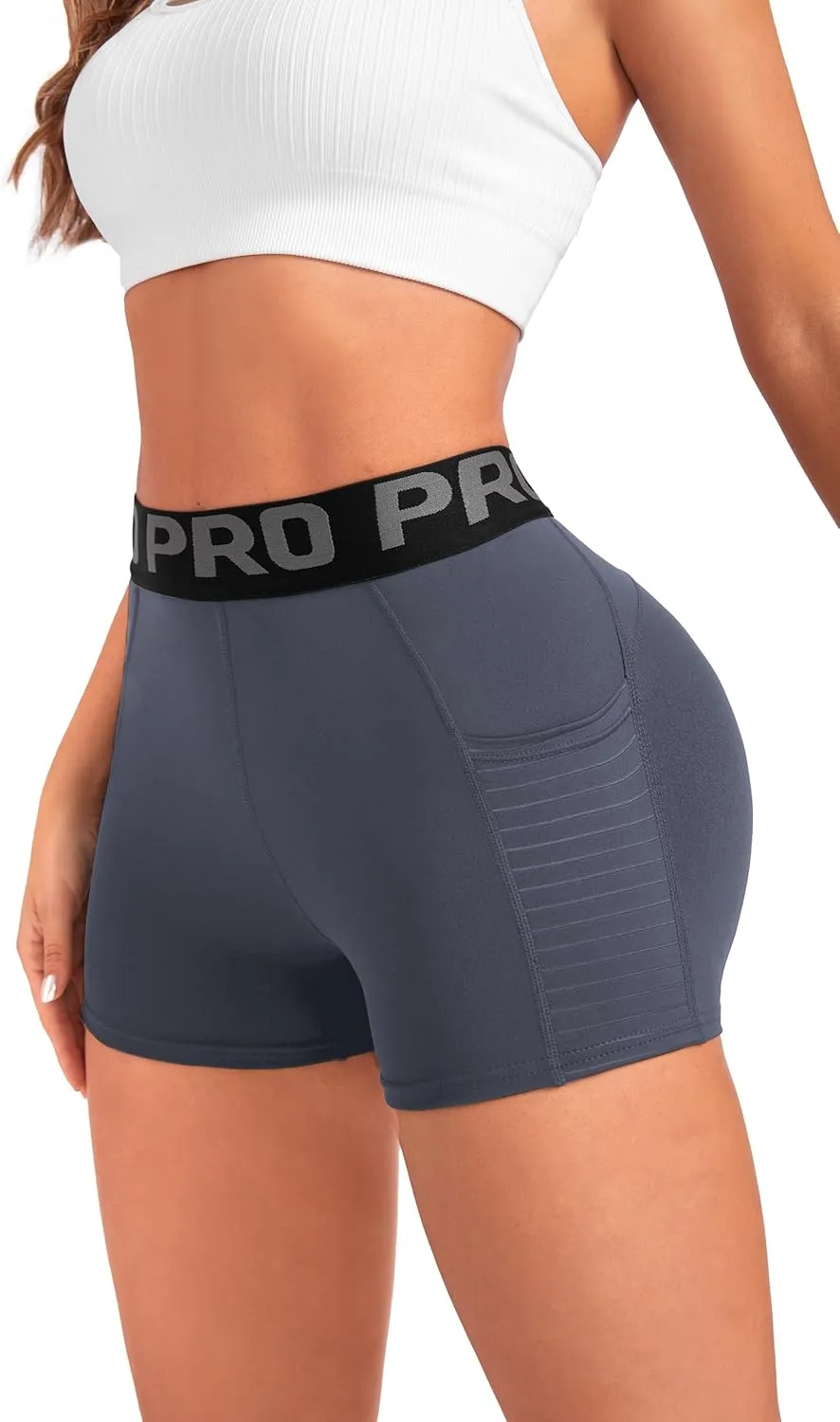 Women Workout Shorts,High Waisted Athletic Slim Fit Shorts Tummy Control Gym Yoga Biker Shorts with Side Pocket