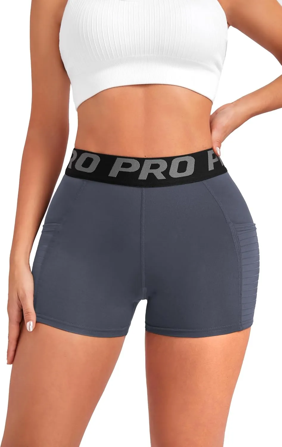 Women Workout Shorts,High Waisted Athletic Slim Fit Shorts Tummy Control Gym Yoga Biker Shorts with Side Pocket