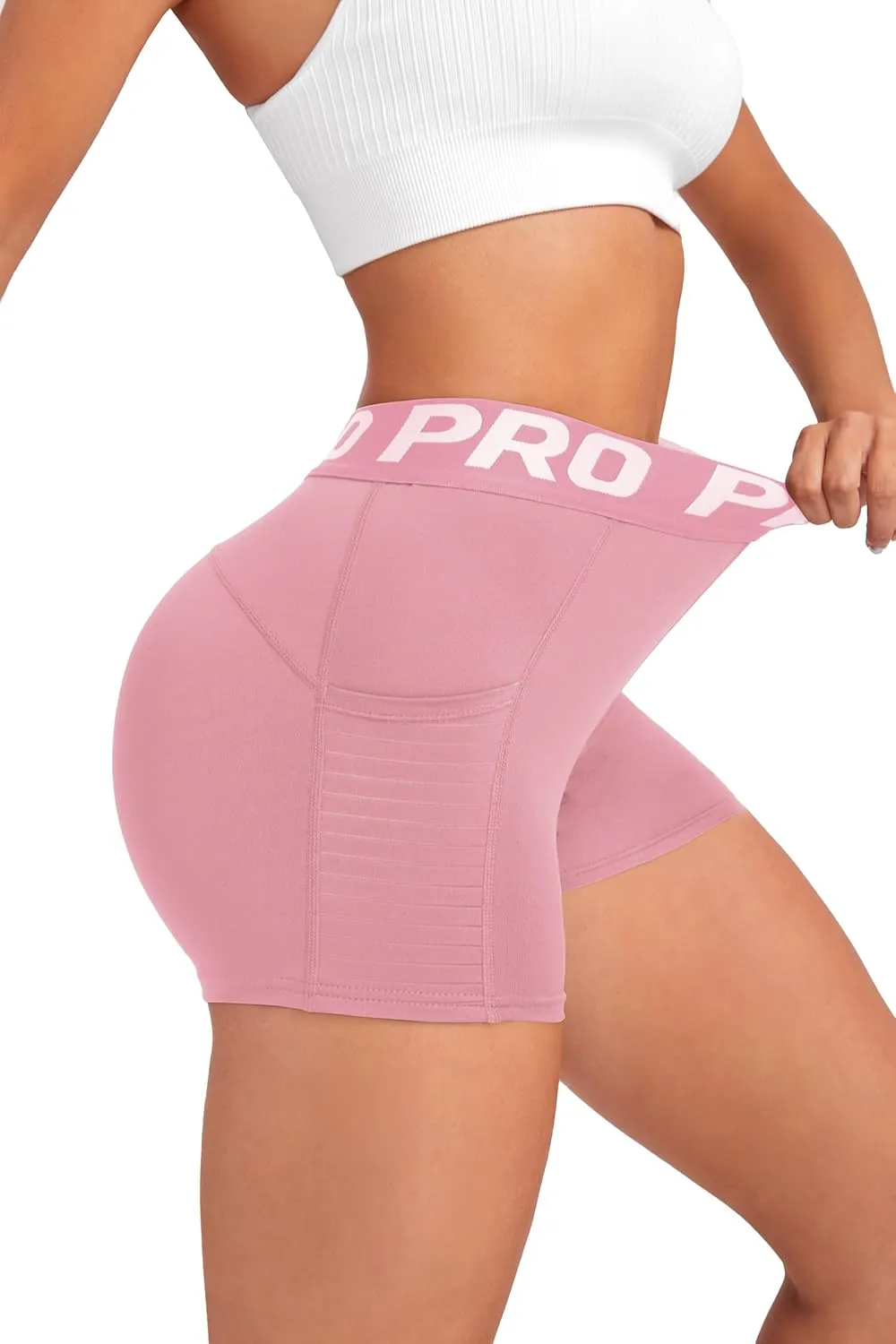 Women Workout Shorts,High Waisted Athletic Slim Fit Shorts Tummy Control Gym Yoga Biker Shorts with Side Pocket
