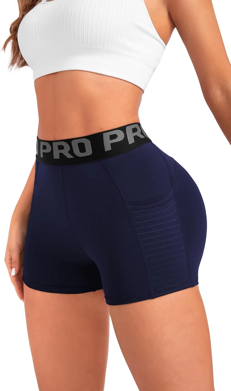 Women Workout Shorts,High Waisted Athletic Slim Fit Shorts Tummy Control Gym Yoga Biker Shorts with Side Pocket