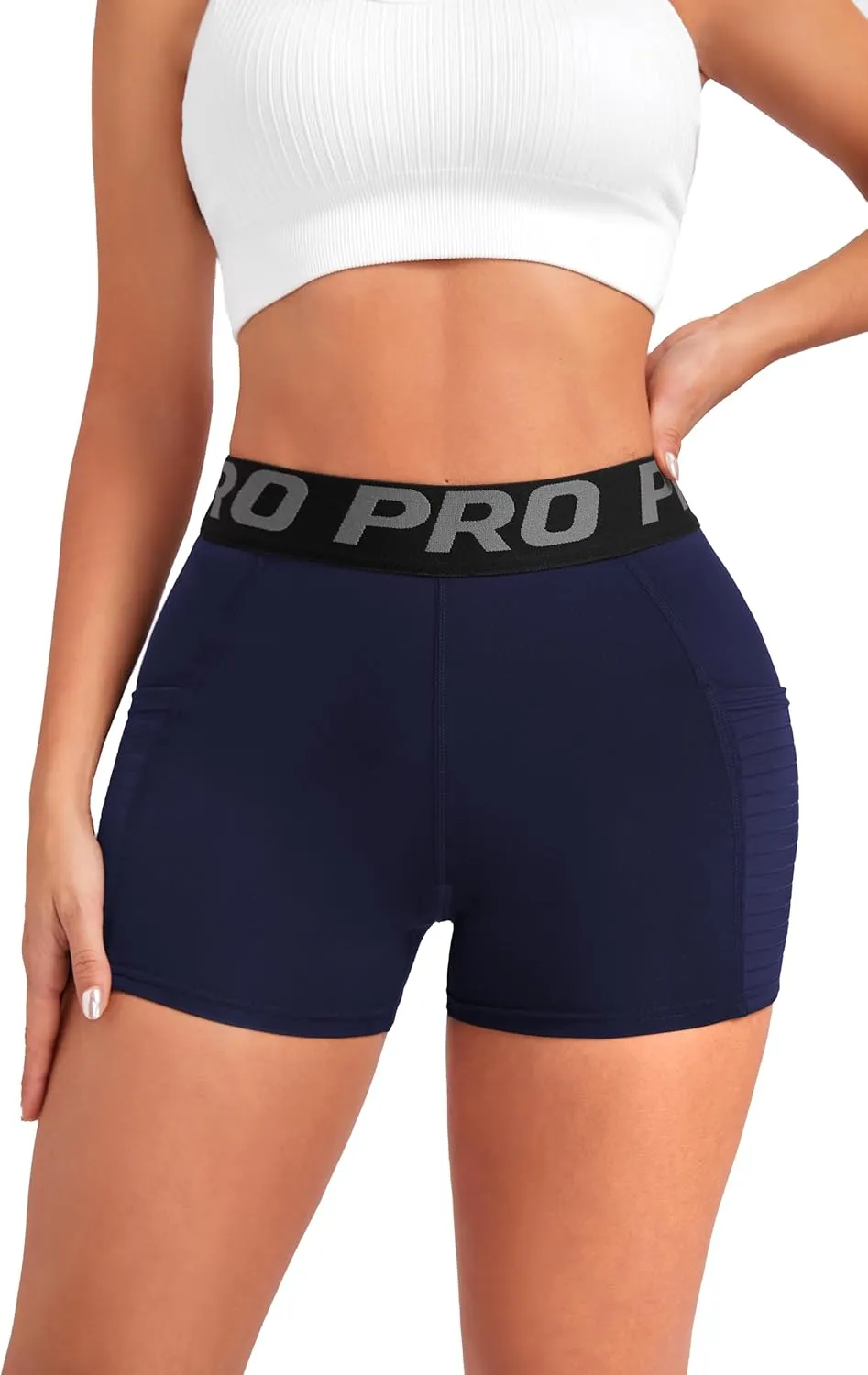 Women Workout Shorts,High Waisted Athletic Slim Fit Shorts Tummy Control Gym Yoga Biker Shorts with Side Pocket